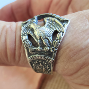 Vintage sterling silver Minnesota owl spoon ring handcrafted from a Weidlich souvenir spoon