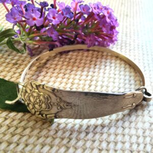 Norwegian Hardanger sterling silver spoon bracelet front floral detail
